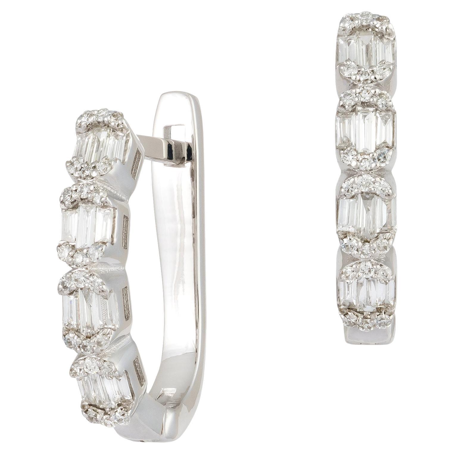 Lever-Back White Gold 18K Earrings  Diamond For Her