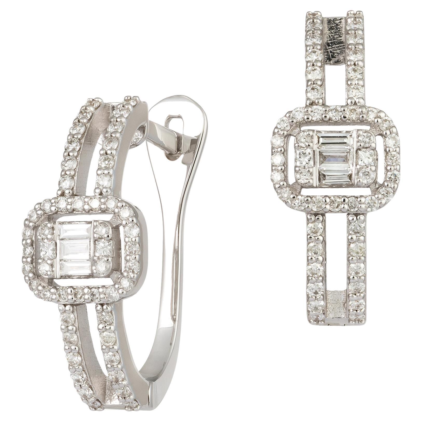Lever-Back White Gold 18K Earrings Diamond for Her For Sale