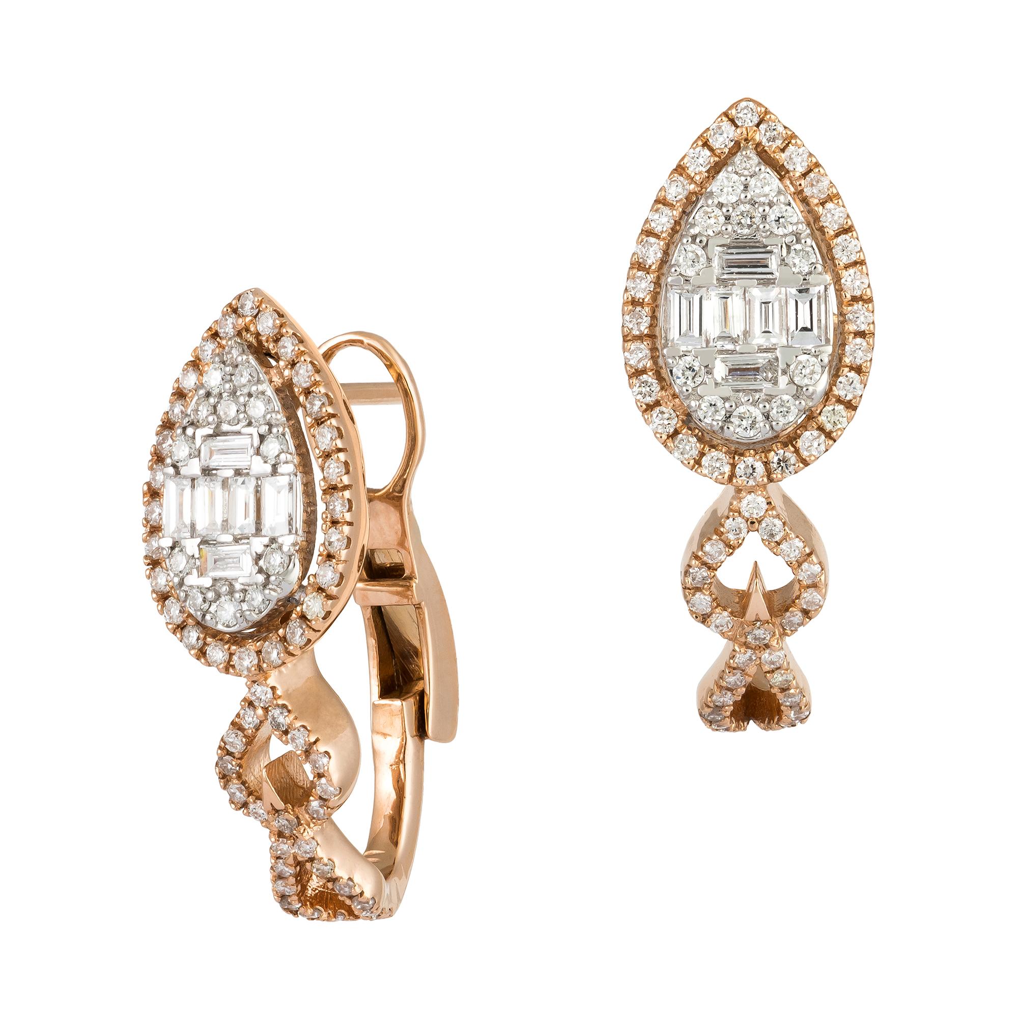 Moderno Orecchini a leva in oro rosa bianco 18 carati  Diamante per lei in vendita