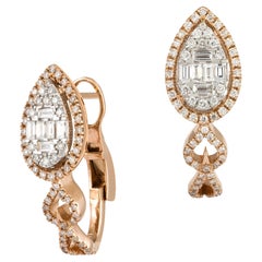 Lever-Back White Pink Gold 18K Earrings  Diamond For Her