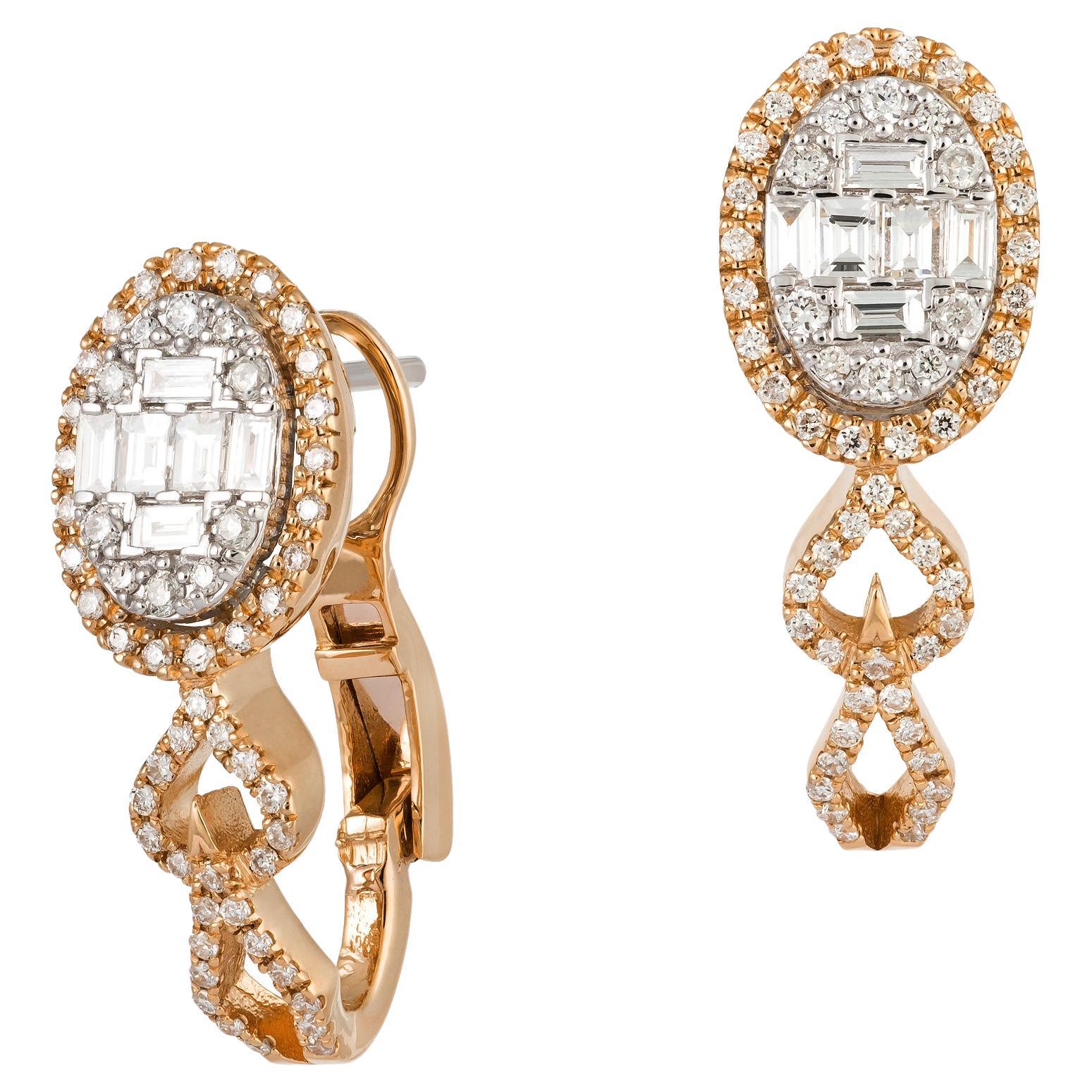 Lever-Back White Pink Gold 18K Earrings Diamond for Her For Sale