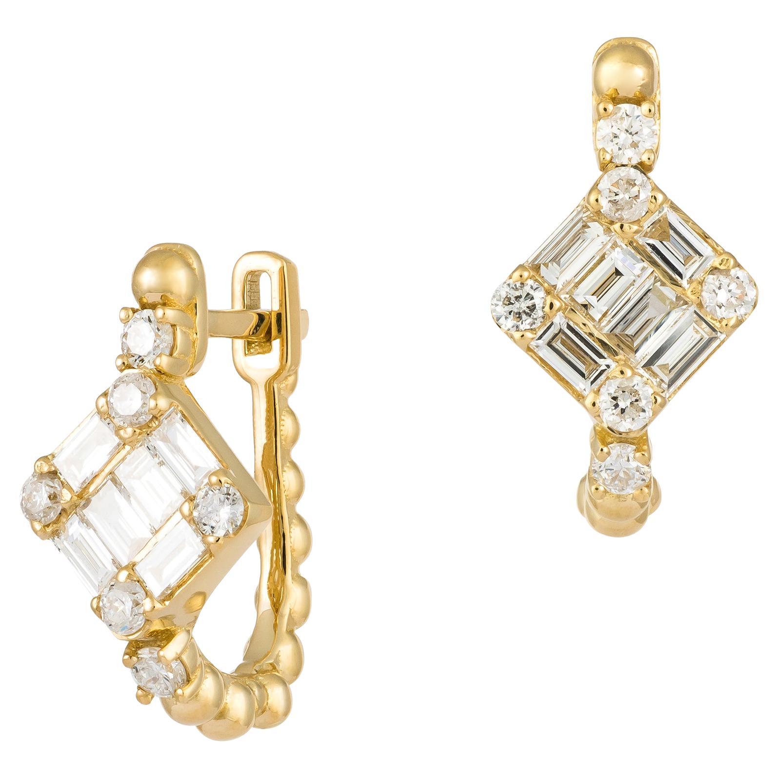 Lever-Back White Yellow Gold 18K Earrings Diamond for Her For Sale