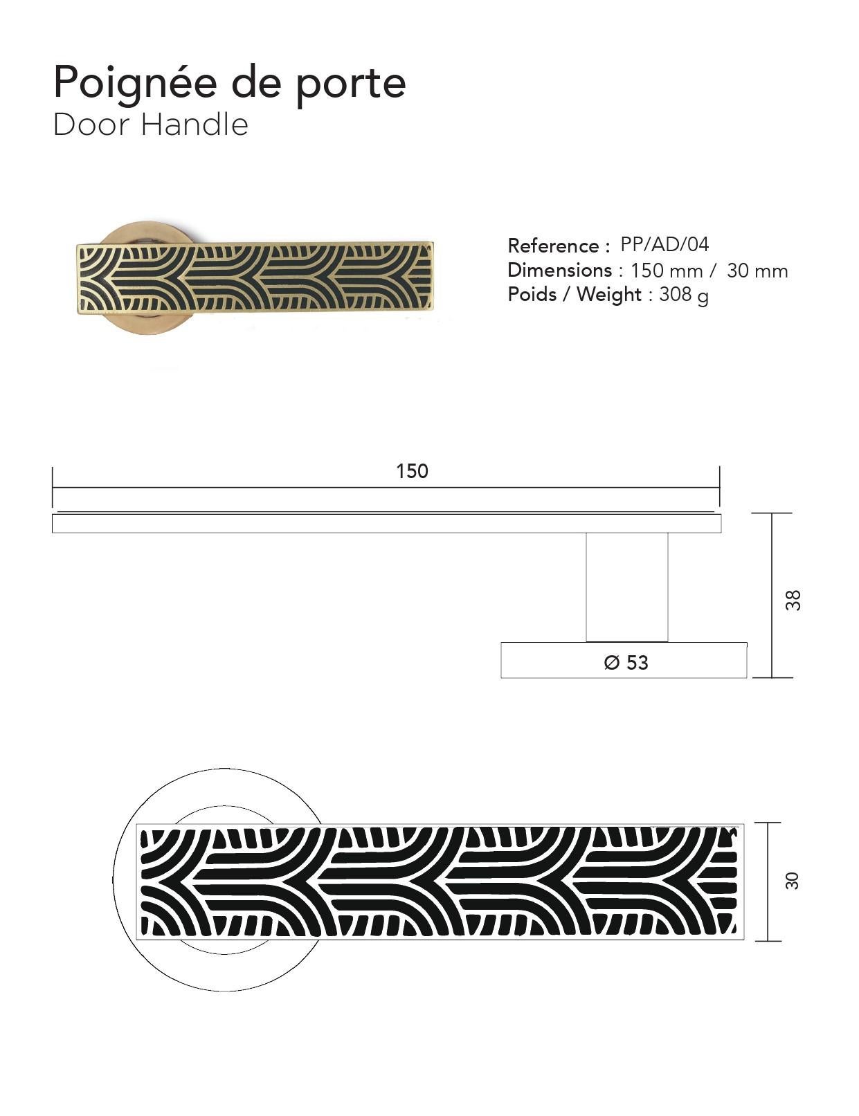 Forgé Béquille en laiton gravé - Finition or vieilli avec incrustation de résine noire en vente