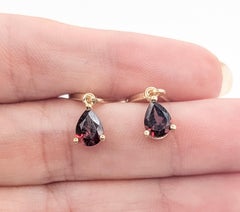 Leverback Garnet Drop Earrings in 14k Yellow Gold