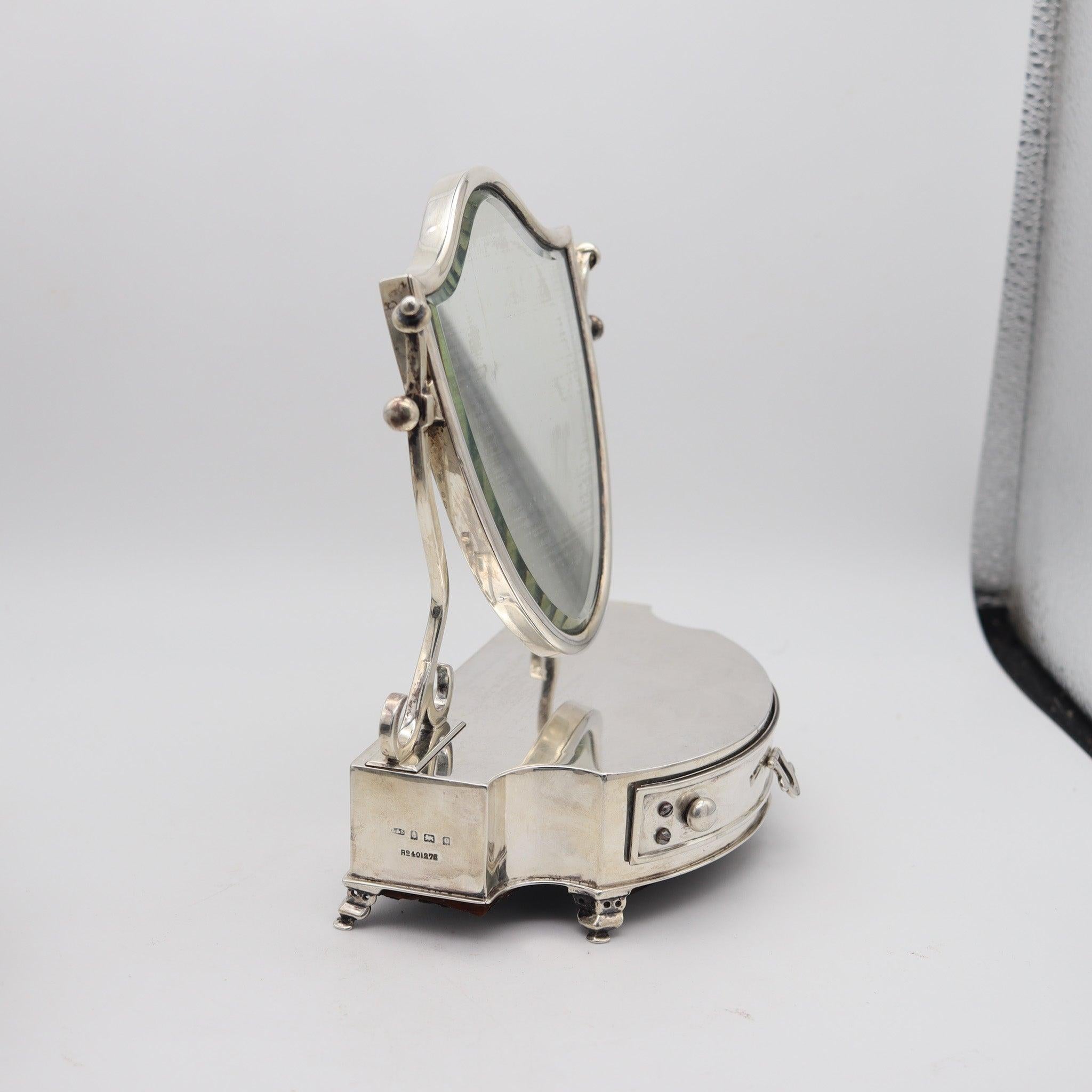 Edwardian LEVI & SALAMAN 1902 Birmingham Desk Chest With Mirror In .925 Sterling Silver For Sale