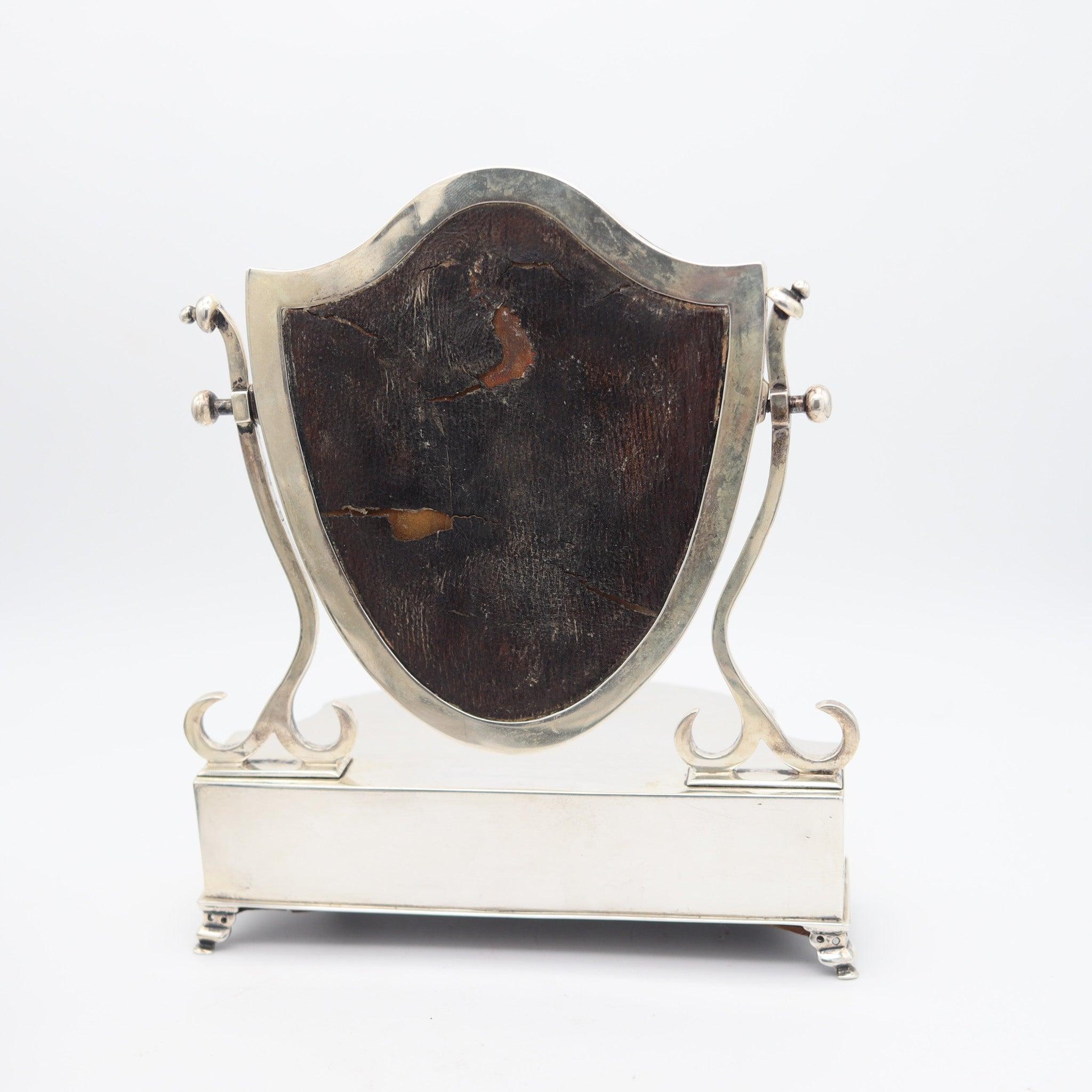 English LEVI & SALAMAN 1902 Birmingham Desk Chest With Mirror In .925 Sterling Silver For Sale