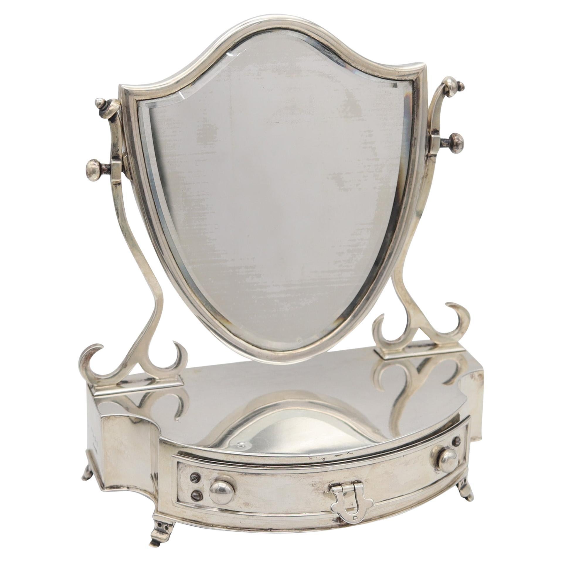 LEVI & SALAMAN 1902 Birmingham Desk Chest With Mirror In .925 Sterling Silver For Sale
