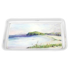 Levi & Salaman 1927 Sterling Silver and Enamel Dressing Table Tray