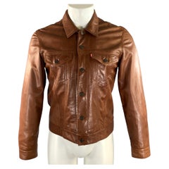 LEVI STRAUSS Size M Brown Mahagony Grain Leather Trucker Jacket