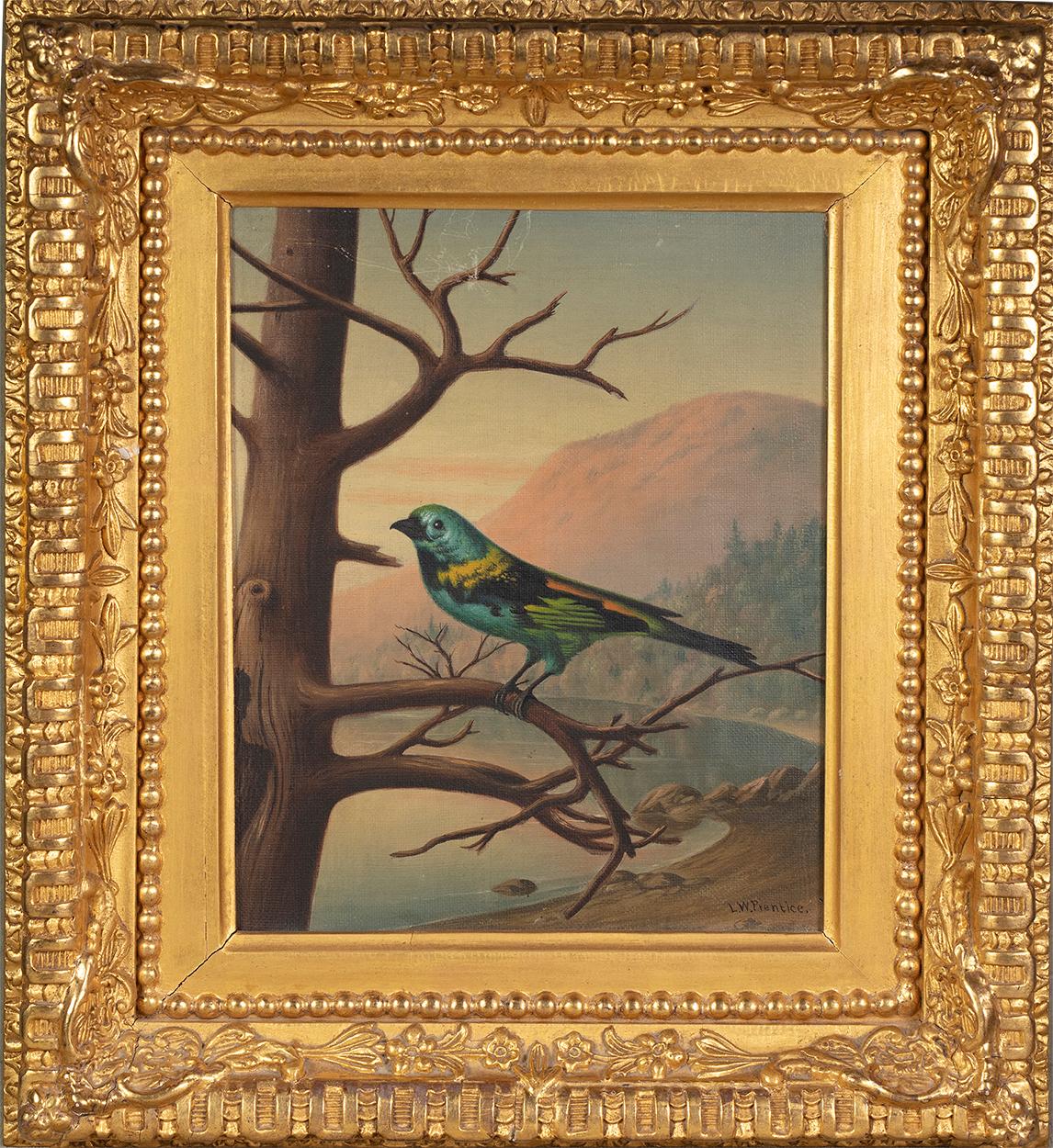Pájaro posado en un árbol - Painting de Levi Wells Prentice