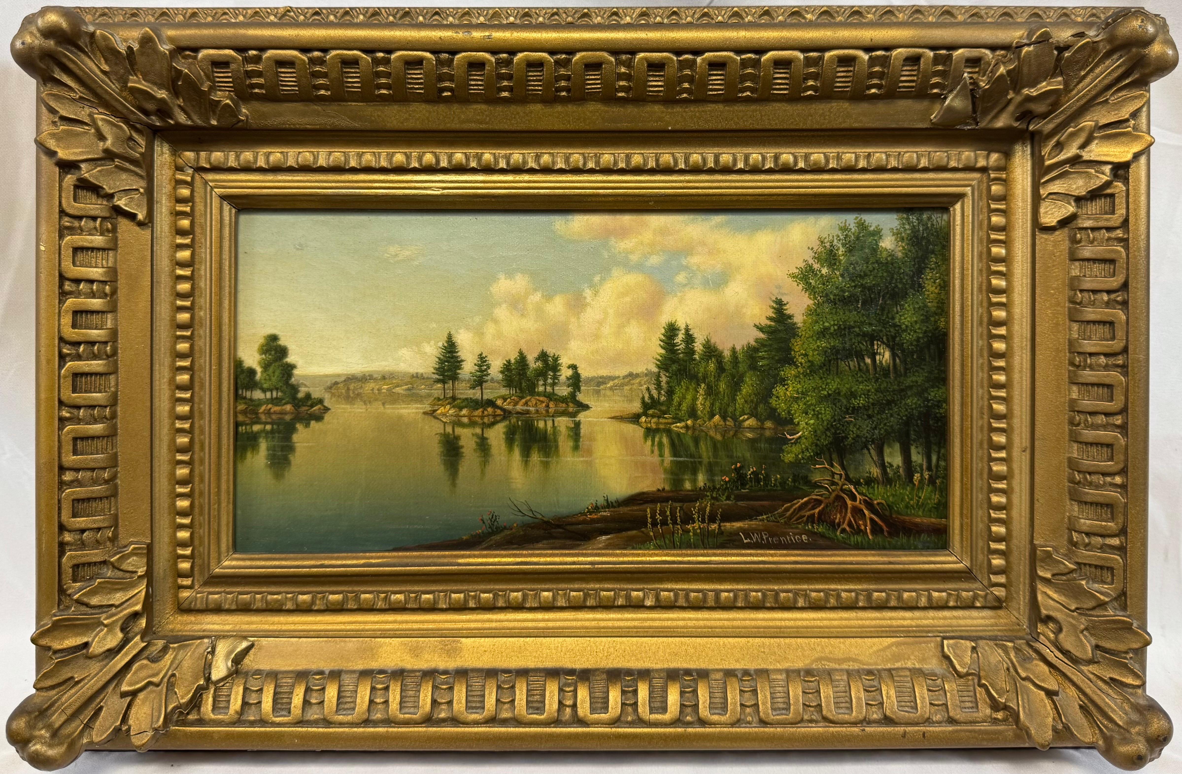 “Lake in the Adirondacks” by Levi Wells Prentice 19th C. American Landscape