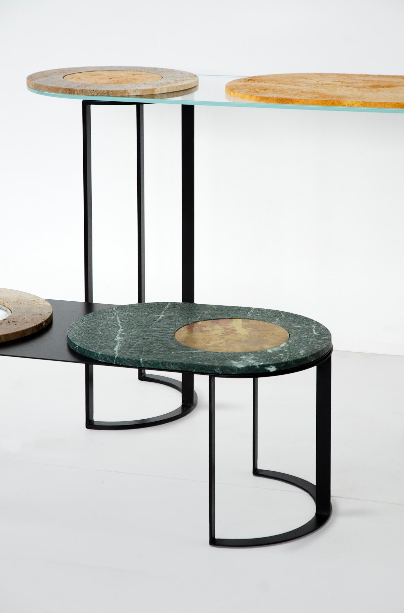 Brass Levia Signa Console by Atlasproject Travertino Orange Marble For Sale
