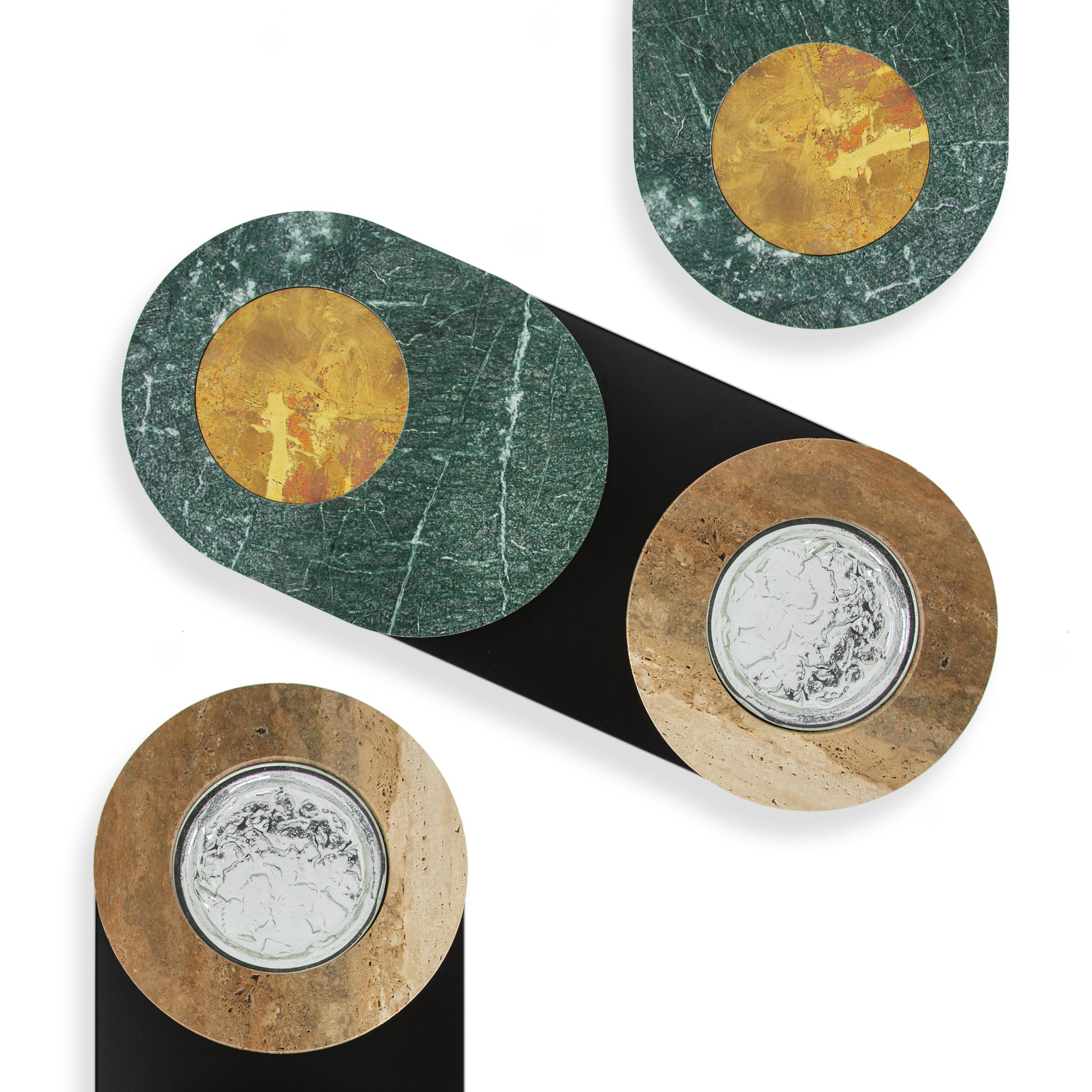 Levia Signa Small Table by Atlasproject Travertino and Green Guatemala Marble in vendita 3