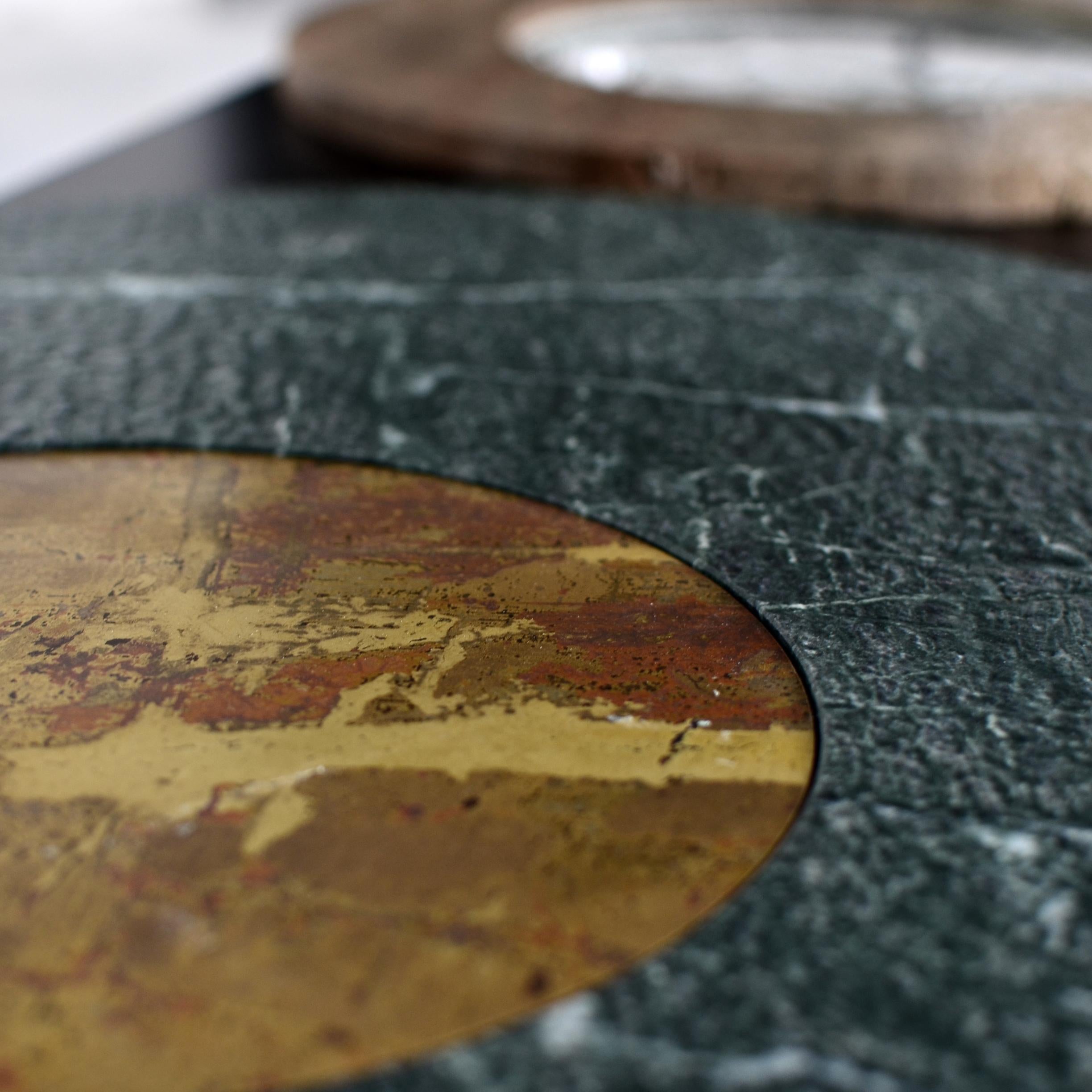 Levia Signa Small Table by Atlasproject Travertino and Green Guatemala Marble in vendita 6