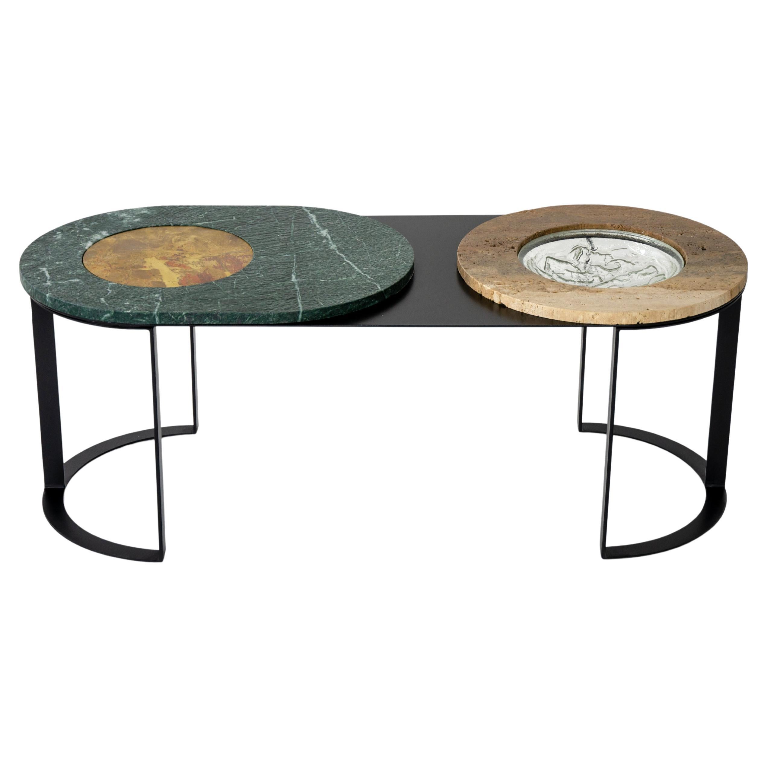 Levia Signa Small Table by Atlasproject Travertino and Green Guatemala Marble
