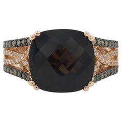 Anillo LeVian de cuarzo ahumado talla cojín de 0,75 quilates, chocolate y diamantes desnudos