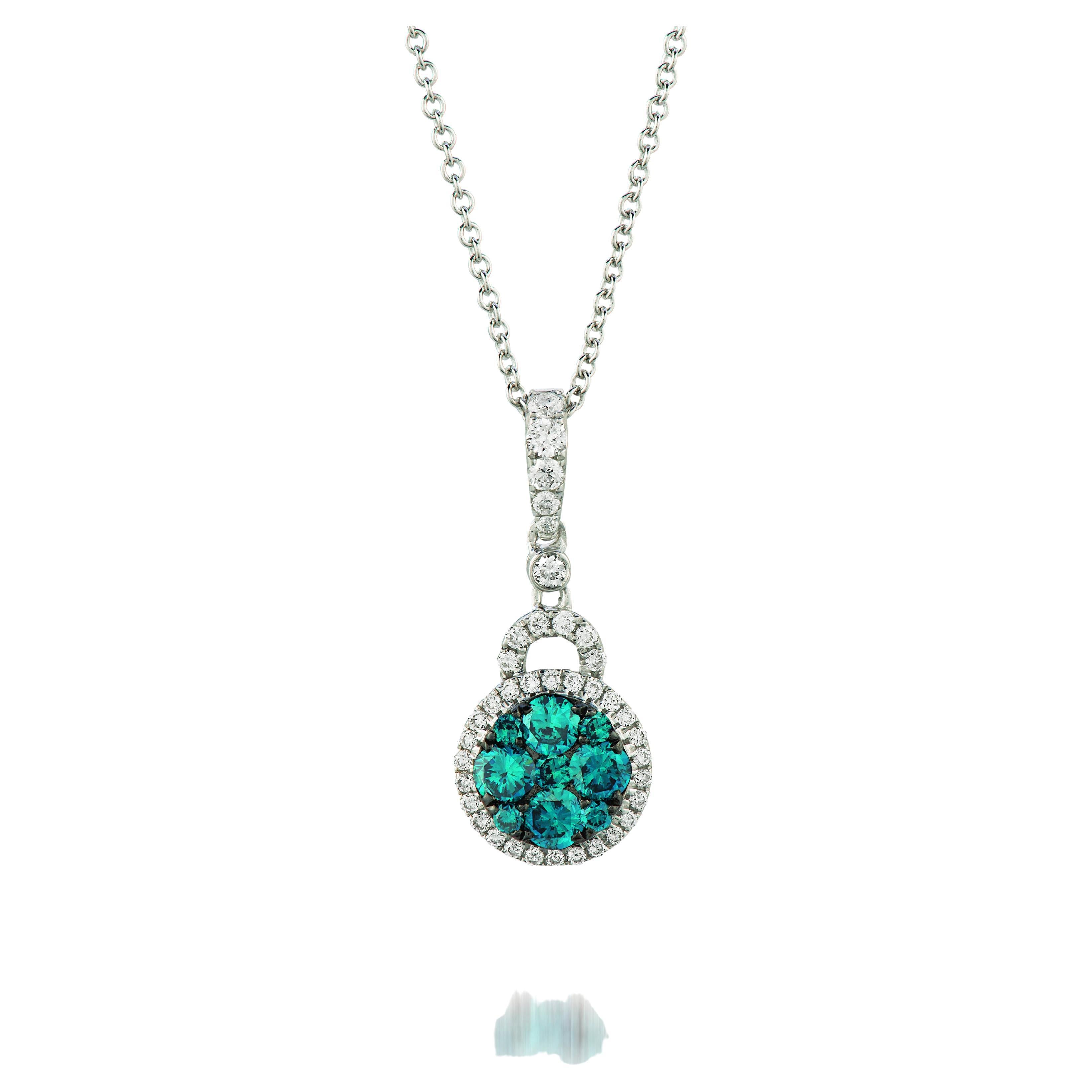 LeVian 1/2 Cts Blue Diamond Pendant in 14K White Gold For Sale