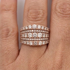 Bague LeVian à cinq rangées ornée d'un diamant rond d'un carat, en or rose 14 carats