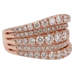 Bague LeVian à cinq rangées ornée d'un diamant rond d'un carat, en or rose 14 carats