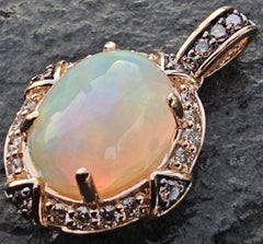 Levian 12x10mm Oval Opal Diamond Pendant 14k Rose Gold Chocolate White 4.6g 1"