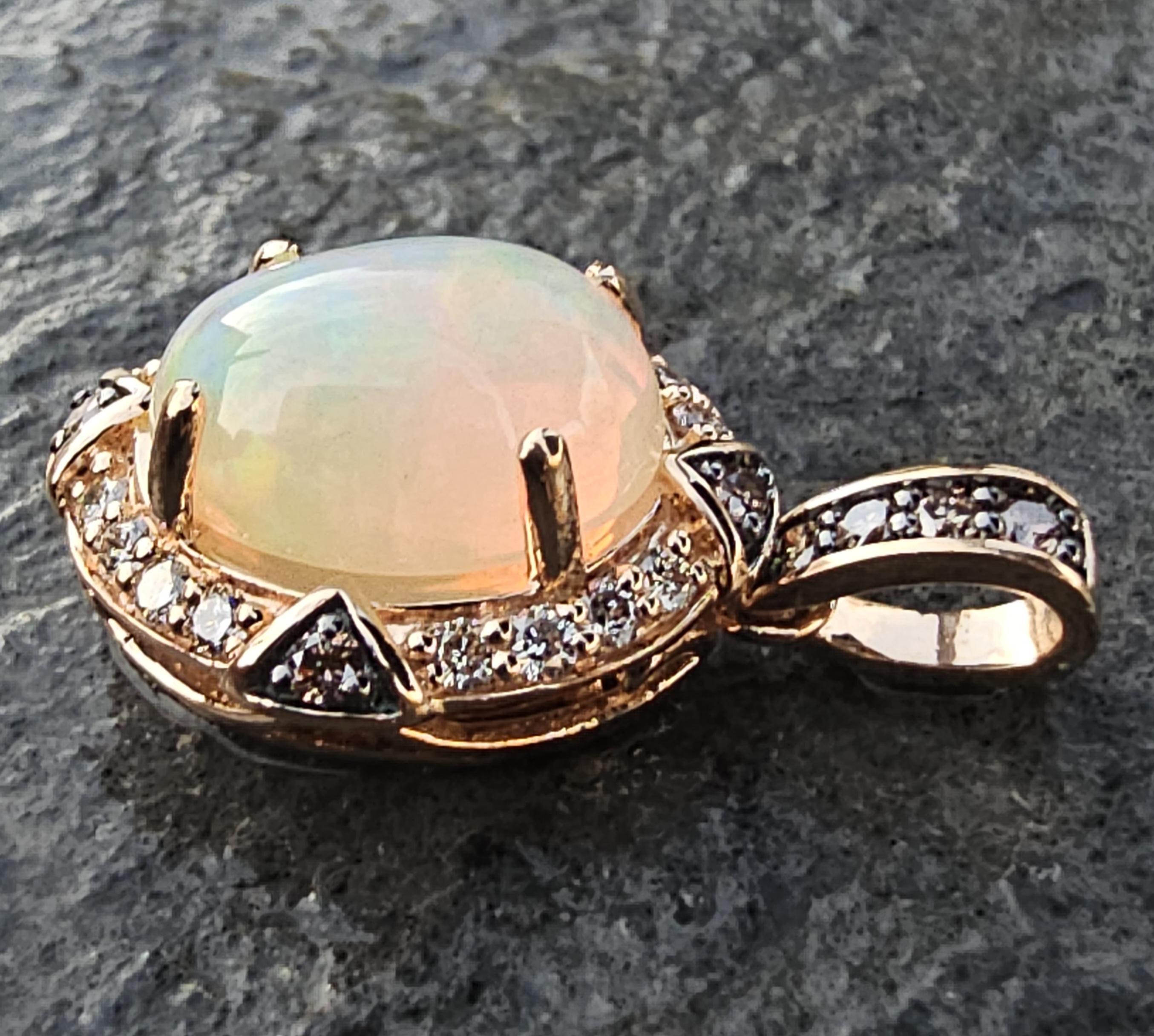 Donna Ciondolo Levian 12x10mm Opale Ovale Diamante Oro Rosa 14k Cioccolato Bianco 4,6g 1