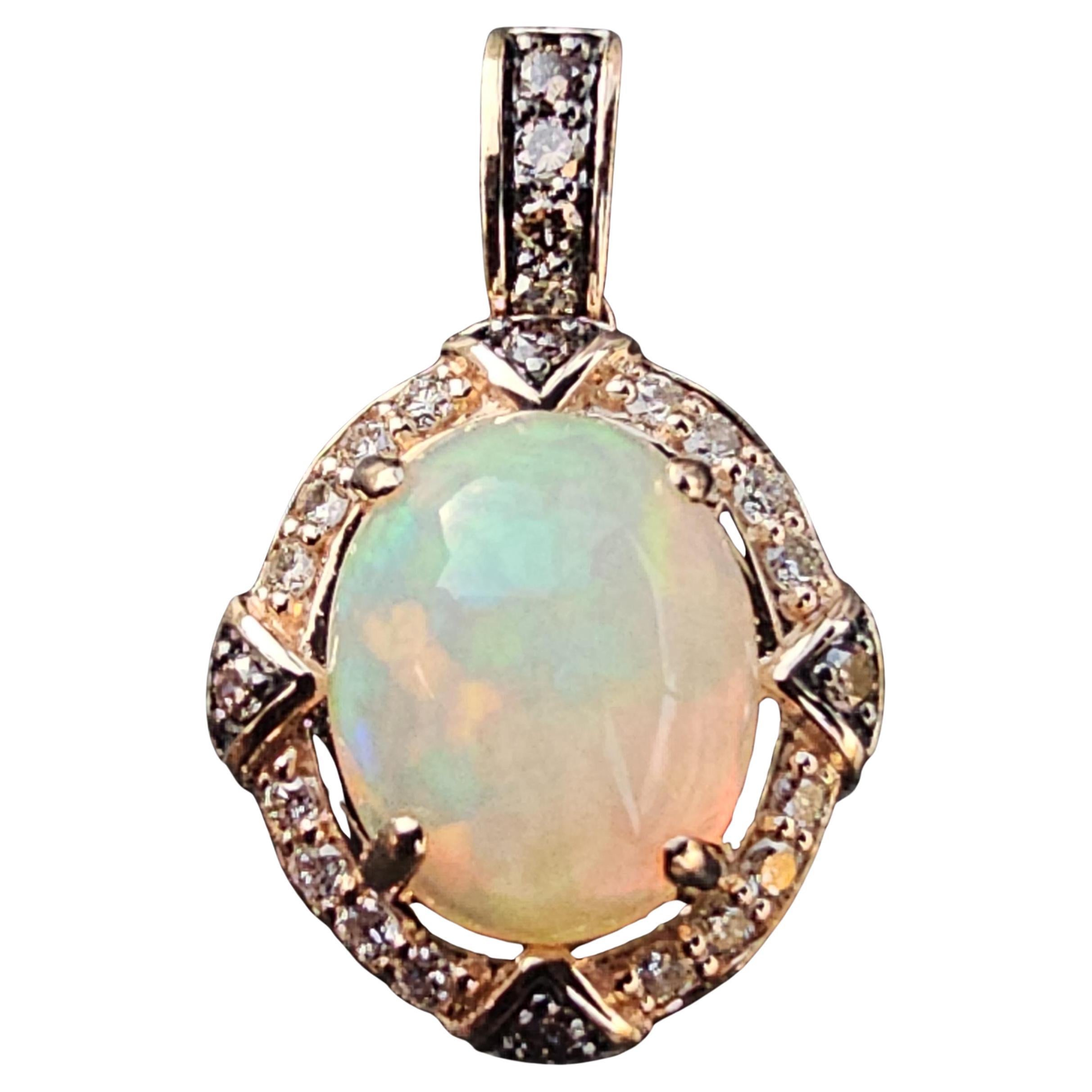 Ciondolo Levian 12x10mm Opale Ovale Diamante Oro Rosa 14k Cioccolato Bianco 4,6g 1" in vendita
