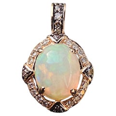 Pendentif Diamant Opale Ovale 12x10mm 14k Or Rose Chocolat Blanc 4.6g 1" 1"