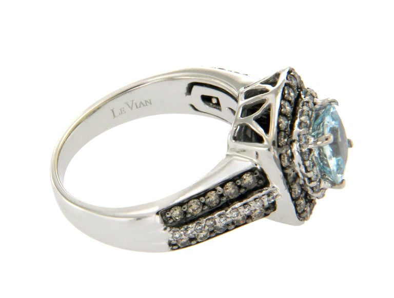 Levian 14 Karat Gold Chocolate White Diamond Blue Topaz Engagement Ring