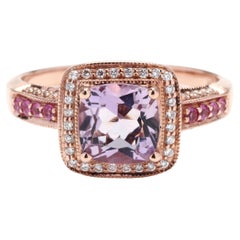 LeVian 14 Karat Rose Gold Amethyst, Pink Sapphire & Diamond Ring