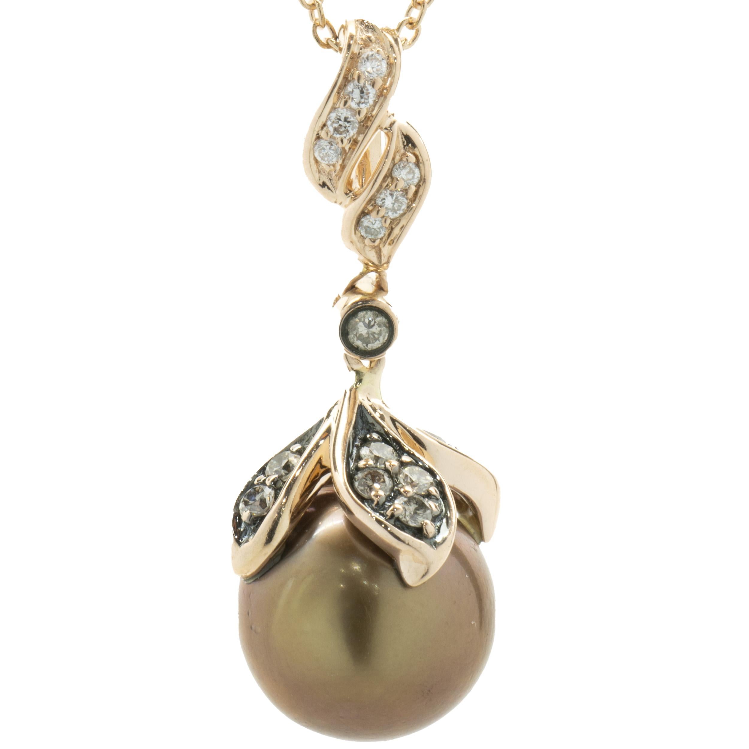 Round Cut LeVian 14 Karat Rose Gold Chocolate Pearl and Chocolate Diamond Necklace For Sale