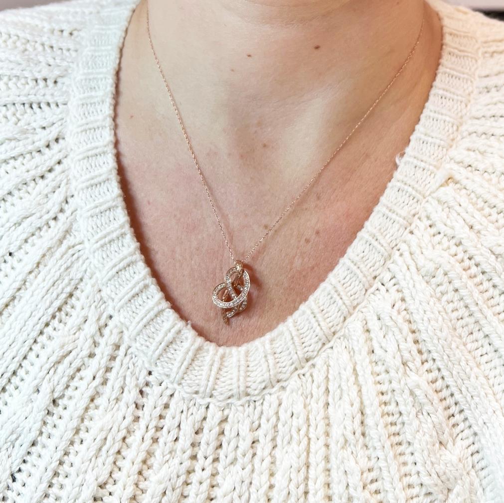 LeVian 14 Karat Rose Gold Natural Diamond Swirl Pendant Drop Necklace For Sale 2