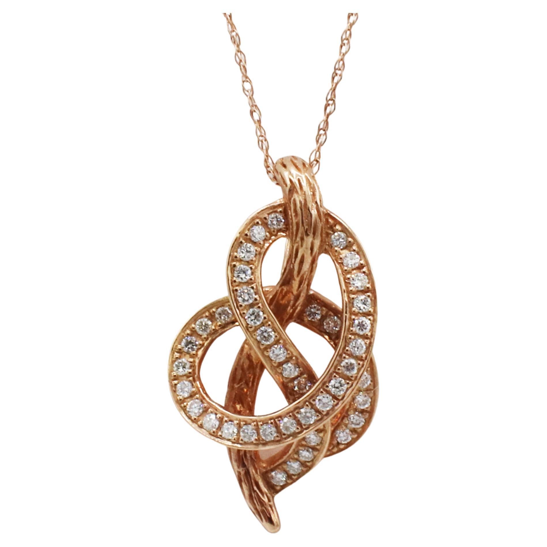 LeVian 14 Karat Rose Gold Natural Diamond Swirl Pendant Drop Necklace For Sale