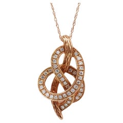 LeVian 14 Karat Rose Gold Natural Diamond Swirl Pendant Drop Necklace