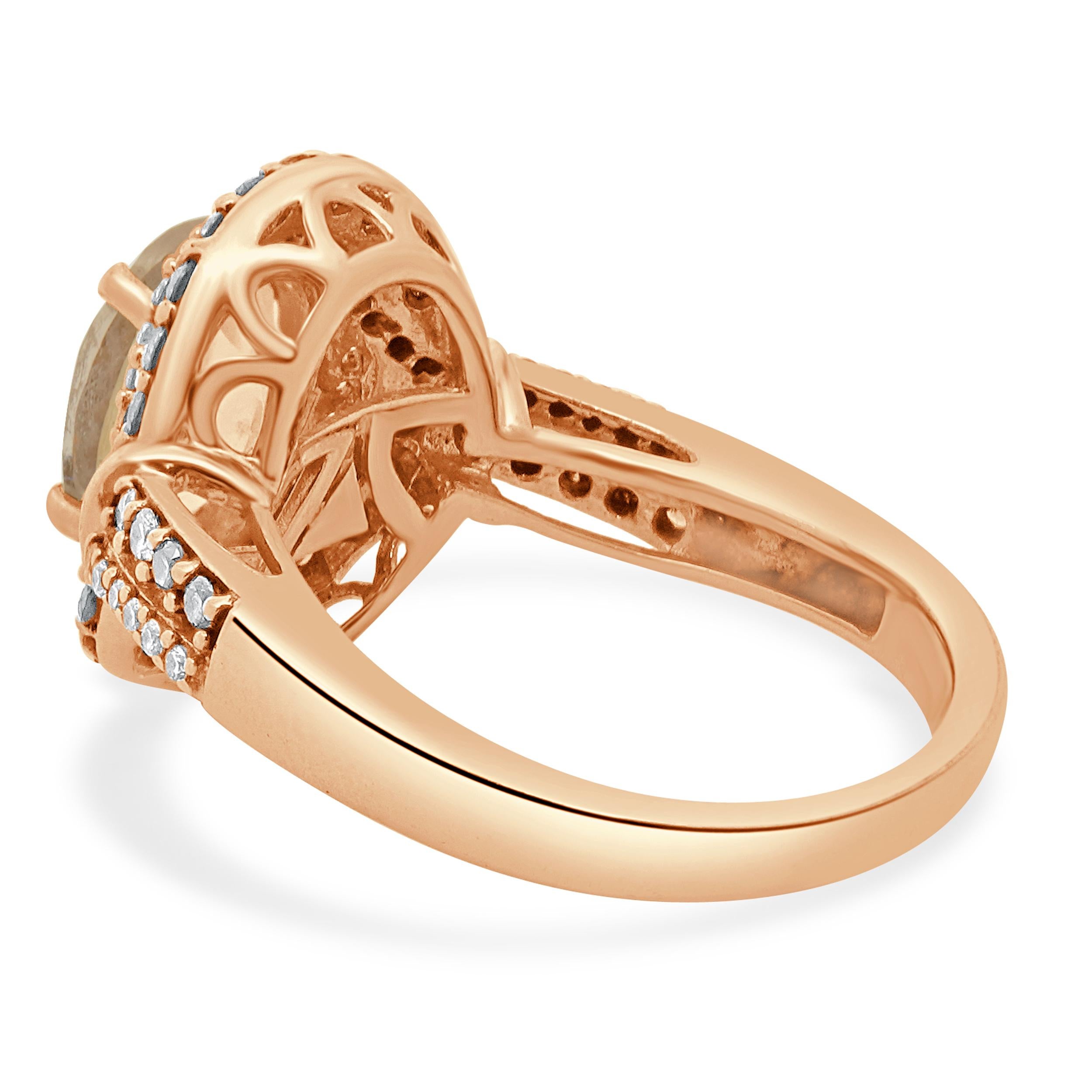 Round Cut LeVian 14 Karat Rose Gold Morganite and Diamond Ring For Sale