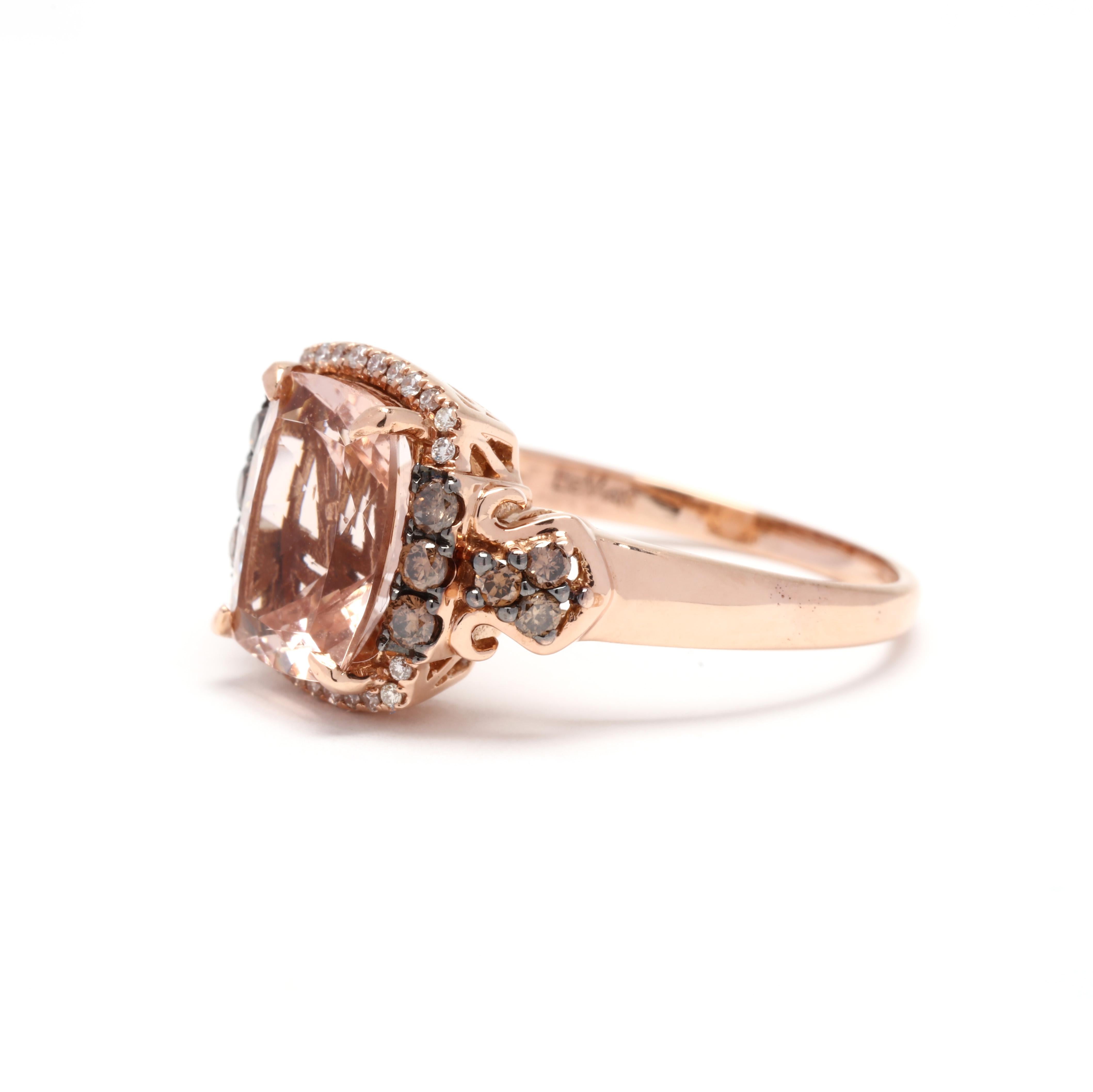 LeVian 14 Karat Rose Gold Morganite & Diamond Ring In Good Condition In McLeansville, NC