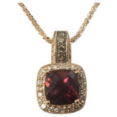 Vintage LeVian 14 Karat Rose Gold Rhodolite, Brown and White Diamond Pendant Necklace