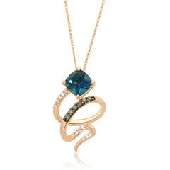 Levian 14 Karat Rose Gold Snake-Like Blue Topaz & Diamond Pendant Necklace