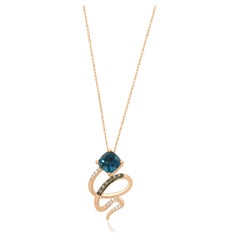 Levian 14 Karat Rose Gold Snake-Like Blue Topaz & Diamond Pendant Necklace
