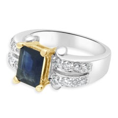 Levian 14 Karat Zweifarbiger Smaragdschliff Saphir und Diamant Ring