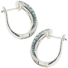 LeVian 14 Karat White Gold Blue and Chocolate Diamond Hoop Earrings