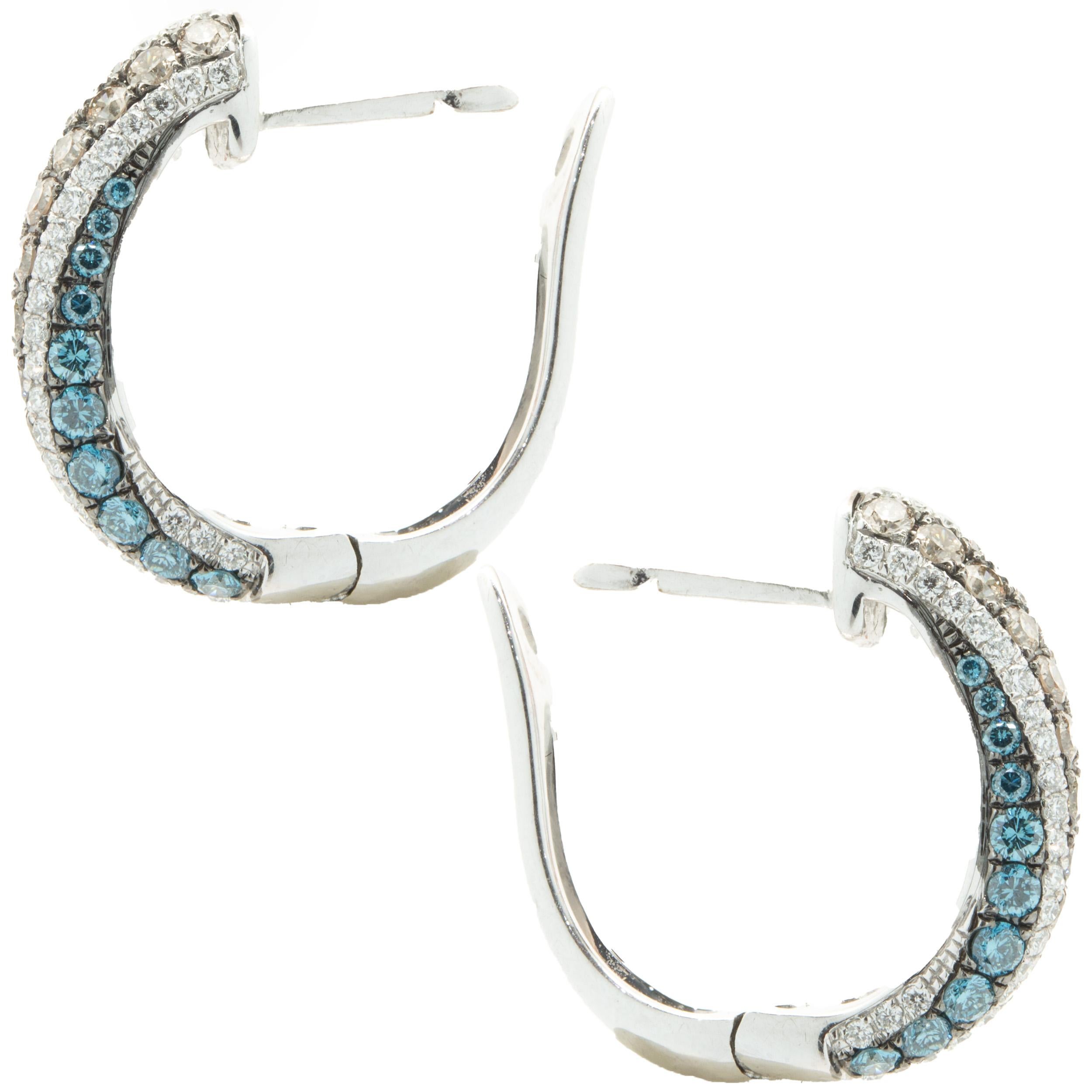 Creolen aus 14 Karat Weißgold mit blauen und schokoladenbraunen Diamanten von LeVian (Rundschliff)