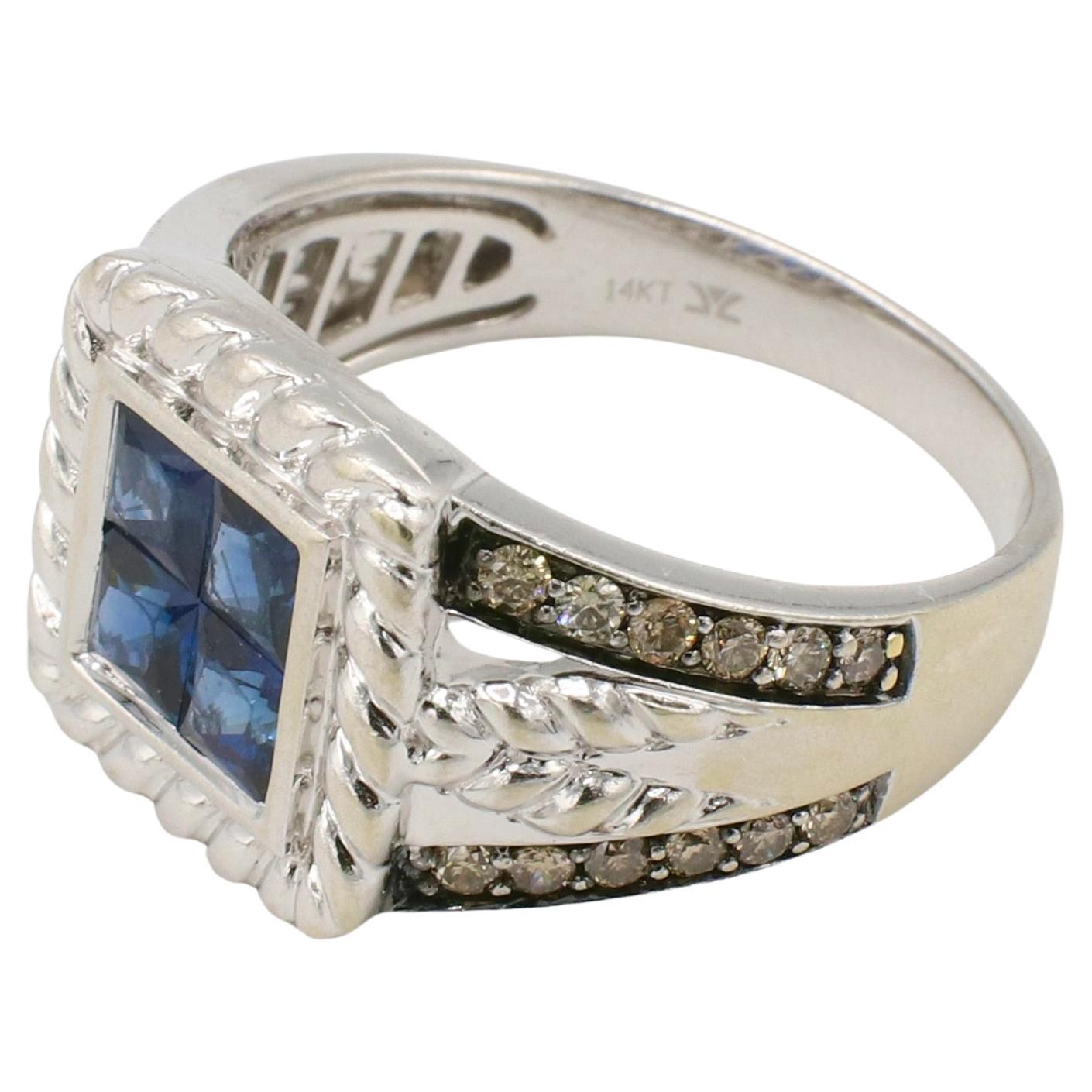 Modern Levian 14 Karat White Gold Blue Sapphire & Chocolate Diamond Ring  For Sale
