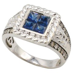 Levian 14 Karat White Gold Blue Sapphire & Chocolate Diamond Ring 