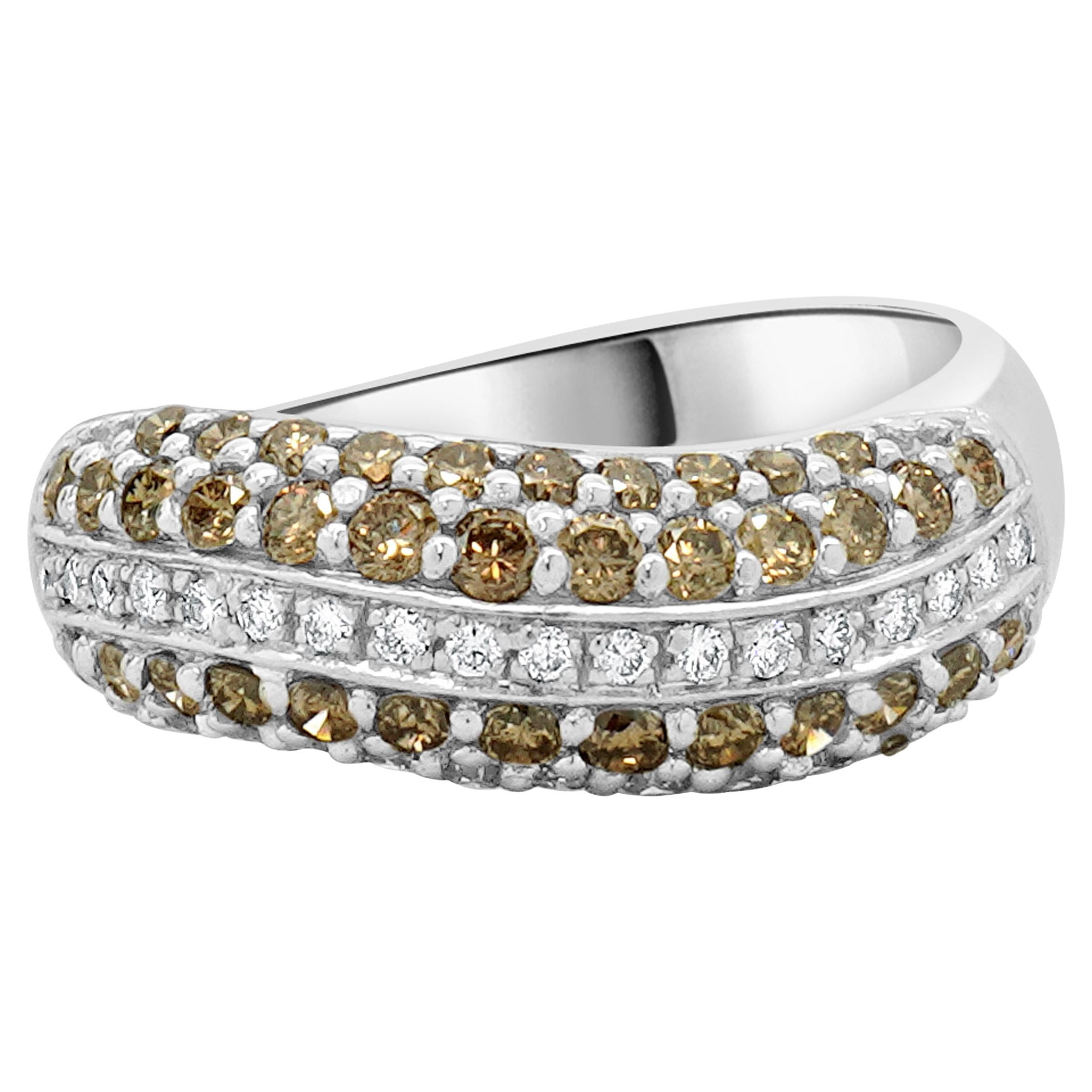LeVian 14 Karat White Gold Chocolate and Vanilla White Diamond Wave Band