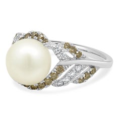 LeVian Bague en or blanc 14 carats perles de culture et diamants