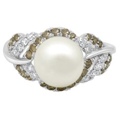 LeVian Bague en or blanc 14 carats perles de culture et diamants