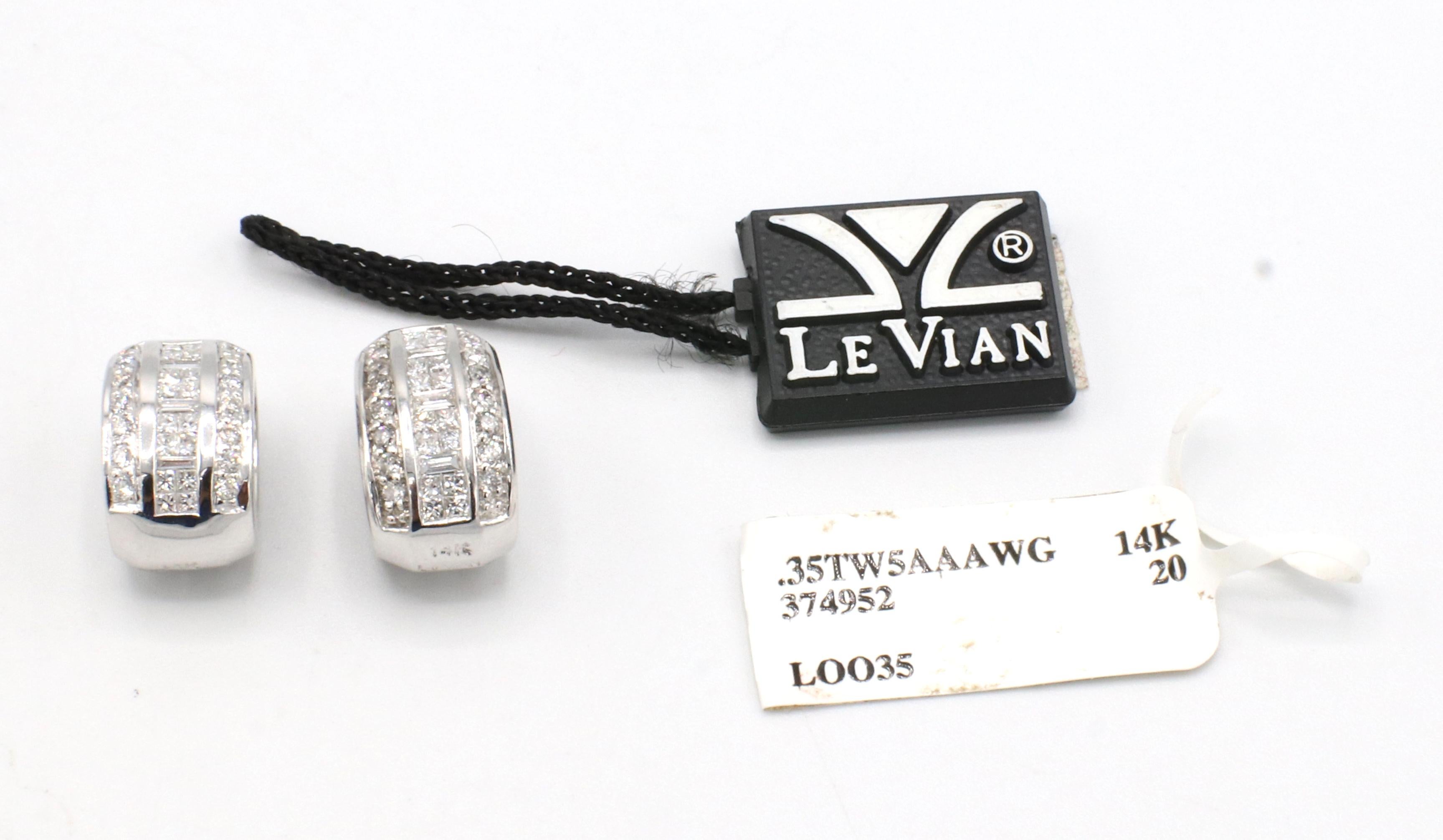 Le Vian 14 Karat White Gold Omega Natural Diamond Slide Pendants Set of Two In Excellent Condition In  Baltimore, MD