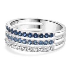 LeVian, bague à trois rangées de saphirs en or blanc 14 carats