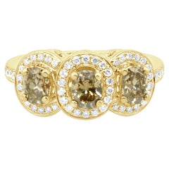 Anello Levian in oro giallo 14 carati con diamante al cioccolato e vaniglia