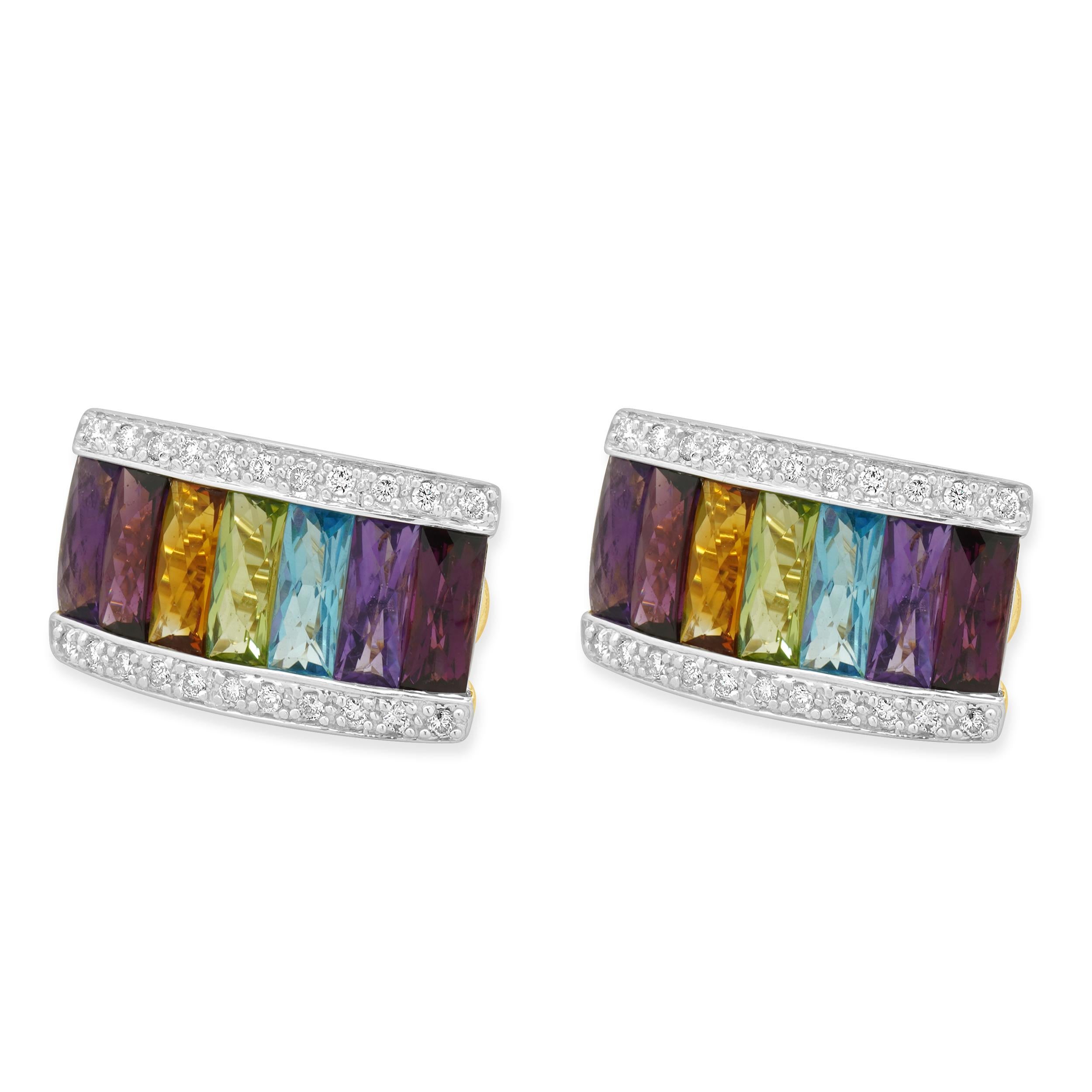 Designer: LeVian
Material: 14K yellow gold
Diamonds: 44 round brilliant cut = 0.45cttw
Color: I
Clarity: SI2
Gemstone: 14 custom fantasy cut = 14.00cttw
Dimensions: bracelet measures 21 x 13mm
Weight: 9.30 grams